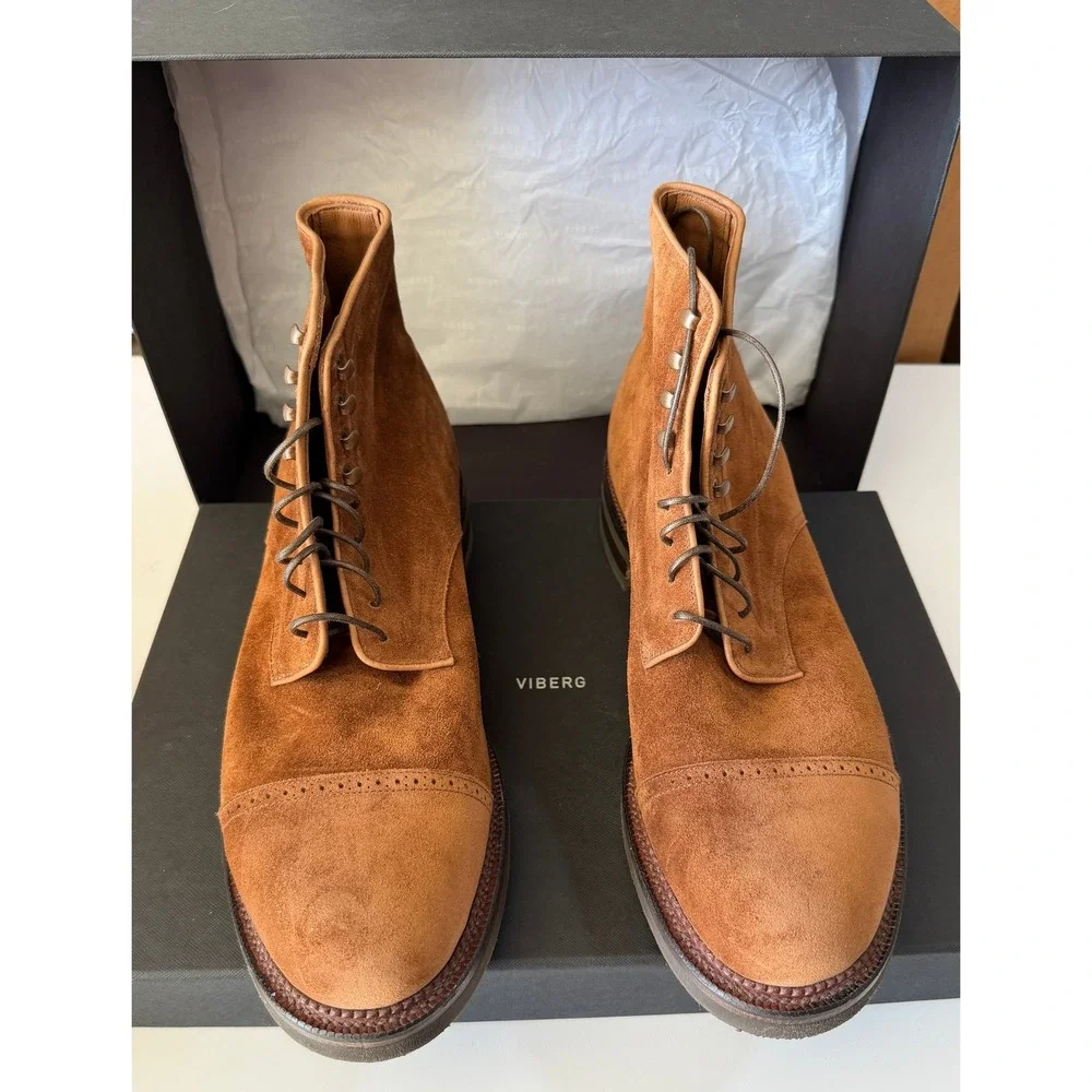 Viberg Navvy Boot Acorn Janus Calf Suede Brogue Cap Toe 11.5 1940 E Last